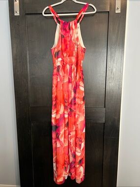 Floral Halter Maxi Dress in Pink & Orange